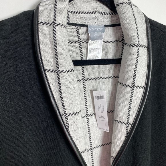 NWT CHICO'S BLACK WHITE DOUBLE KNIT SWEATER RUANA WRAP JACKET S/M L/XL - Picture 4 of 5